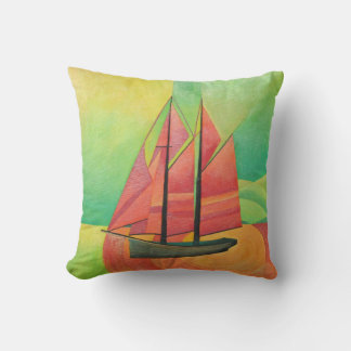 Cubist Abstract Sailing Boat Geometric Art Cushion
