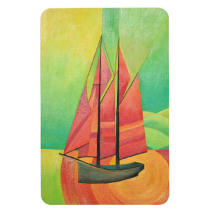 Cubist Abstract Sailing Boat Geometric Art Magnet