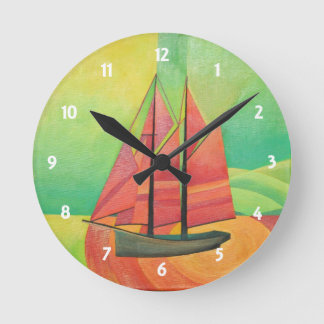 Cubist Abstract Sailing Boat Geometric Art Round Clock