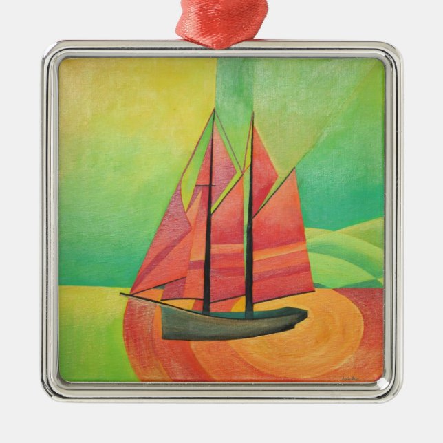 Cubist Abstract Sailing Boat Metal Tree Decoration (Front)