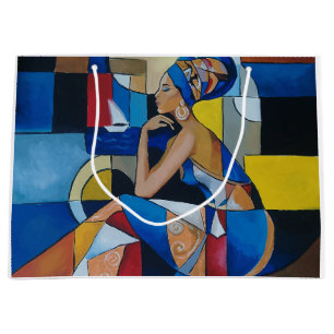 Cubist African Woman Large Glossy Gift Bag Bold