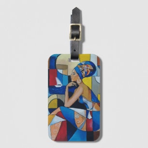 Cubist African Woman Luggage Tag Bold Geometric