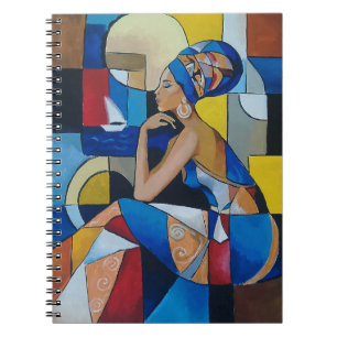 Cubist African Woman Spiral Notebook Bold Geomet