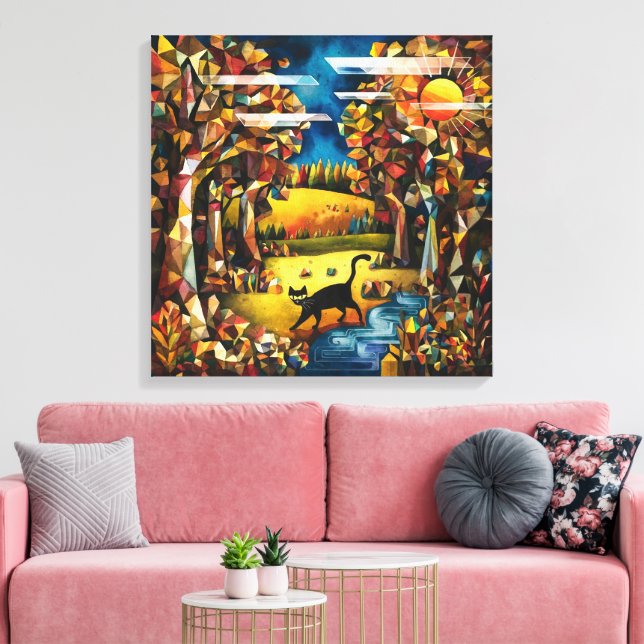  Cubist Autumn Forest with River and Meadow  Canvas Print (Insitu(LivingRoom))