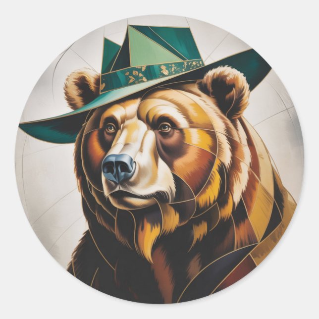 Cubist Bear Abstract Geometric Portrait Classic Round Sticker (Front)