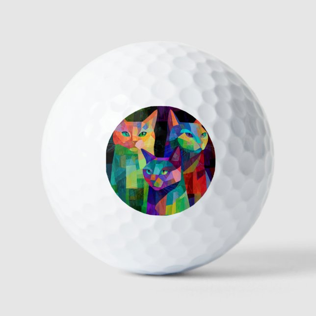 Cubist Cat Sentinels Golf Balls (Front)