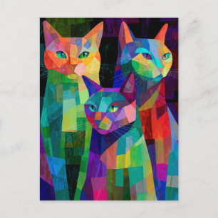 Cubist Cat Sentinels Holiday Postcard