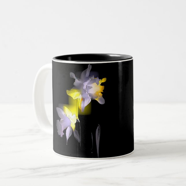 Cubist Daffodils Two-Tone Coffee Mug (Front Left)