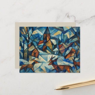Cubist Expressionist Winter Village Postcard
