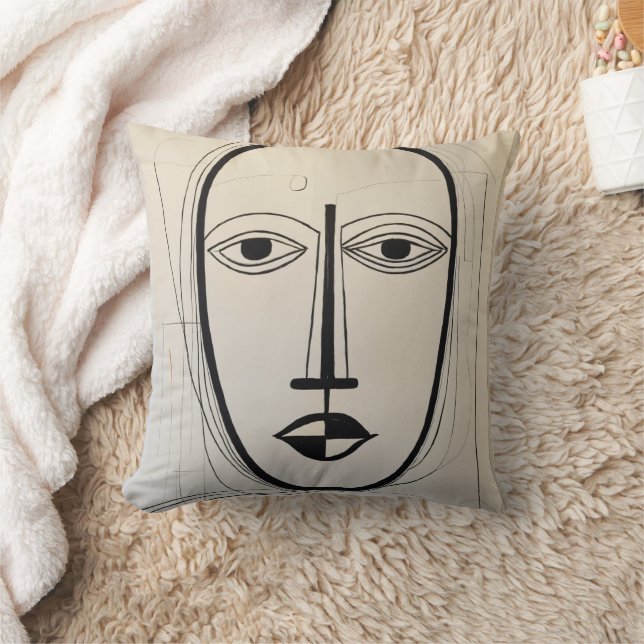 Cubist Face Art Throw Pillow - Abstract Design (Blanket)