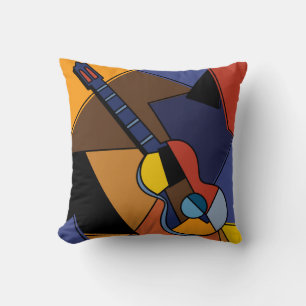 Cubist Guitar Surrealism Painting. Cushion