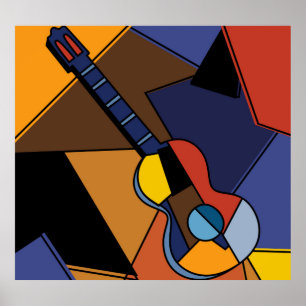 Cubist Guitar Surrealism Painting. Poster