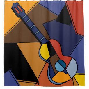 Cubist Guitar Surrealism Painting. Shower Curtain