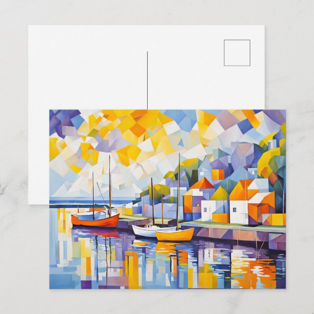 Cubist Harbour Scene with Boats Postcard (Front/Back)