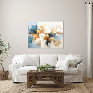 Cubist-Inspired Abstract - Blue, Taupe & Gold Canvas Print