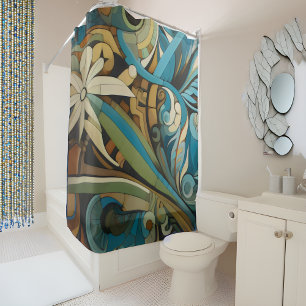 Cubist Inspired Art Deco Abstract Shower Curtain