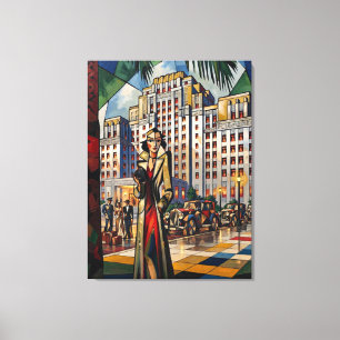 Cubist Twilight Art Deco Cityscape Canvas Print