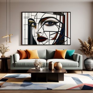 Cubist Woman Portrait Stained Glass Canvas Print