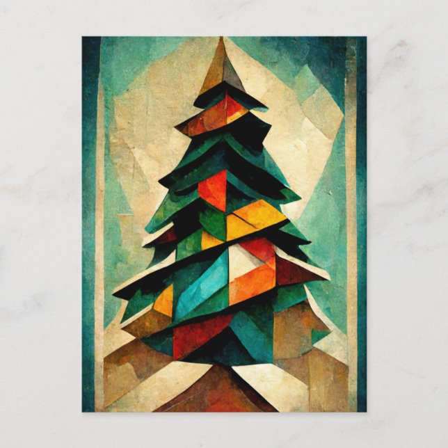 Cubnism. Christmas tree modern abstract painted. Postcard (Front)