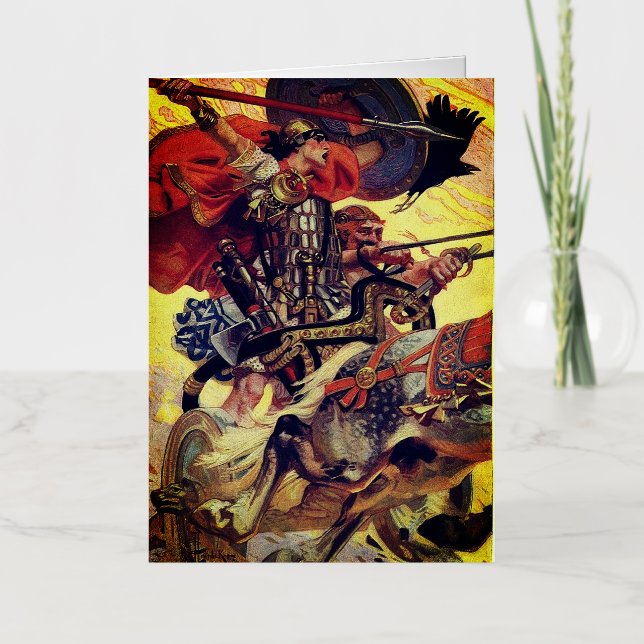 Cuchulain in Battle Foil Greeting Card (Front)