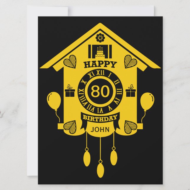 Cuckoo Clock Time Happy 80th Birthday Card (Front)