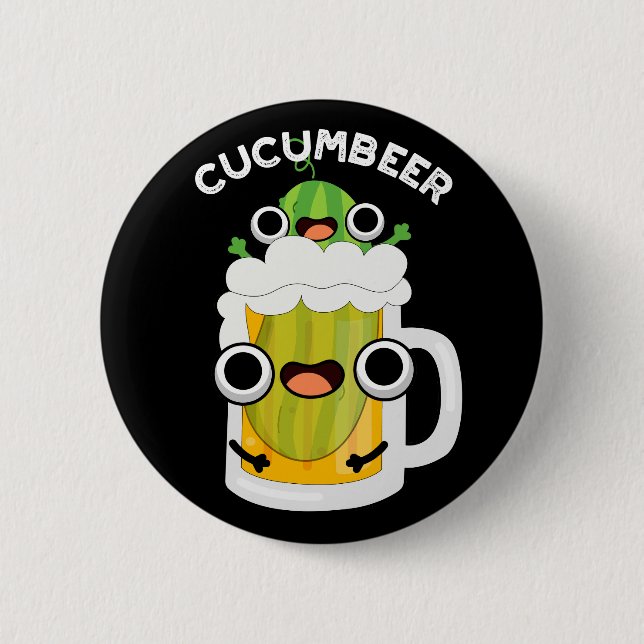 Cucum-beer Funny Beer Pun Dark BG 6 Cm Round Badge (Front)