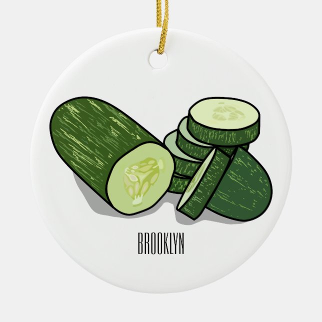 Cucumber cartoon illustration  ceramic tree decoration (Front)