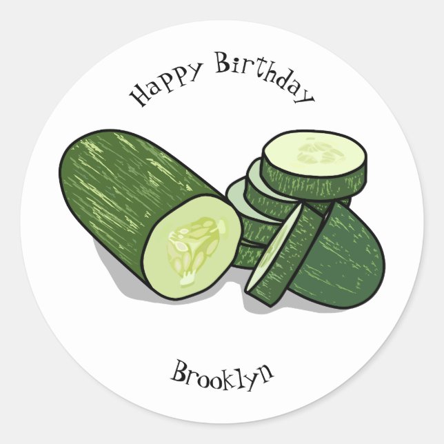 Cucumber cartoon illustration  classic round sticker (Front)
