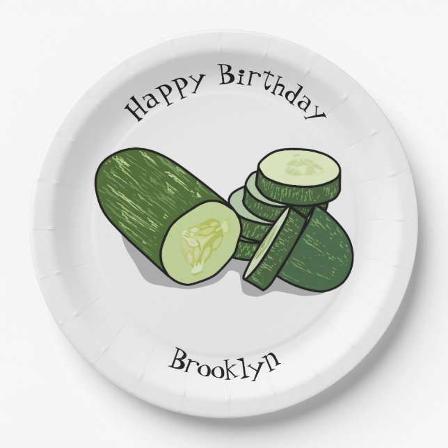 Cucumber cartoon illustration  paper plate (Front)