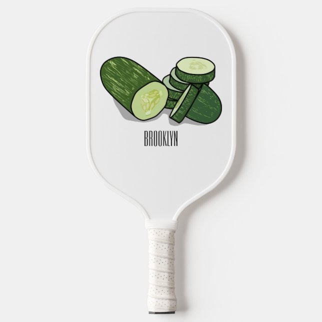 Cucumber cartoon illustration  pickleball paddle (Front)