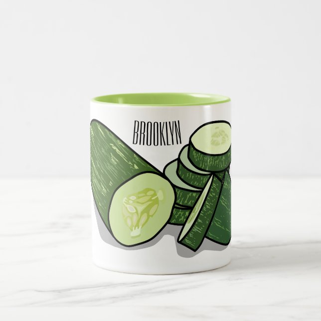 Cucumber cartoon illustration  Two-Tone coffee mug (Center)