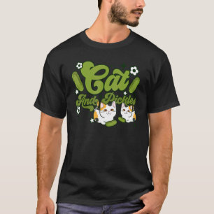 Cucumber Cat Saying Meow and Pickles Retro Groovy T-Shirt