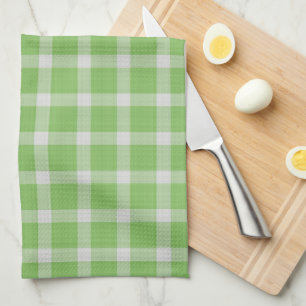 Cucumber Green and white checkered plaid gingham Tea Towel
