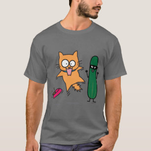Cucumber Scaring Cats - Cat versus Cucumber Scare T-Shirt