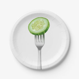 Cucumber slice on a fork paper plate