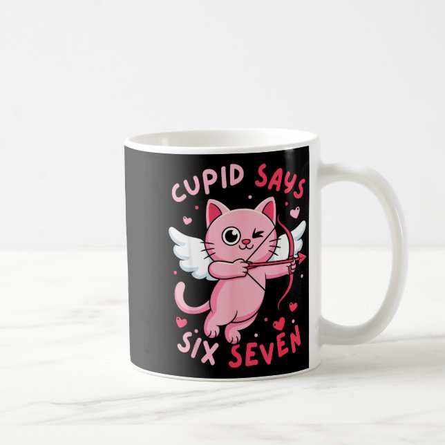 Cud Says 67 Six Seven Meme Cute Cat Valentine's Da Coffee Mug (Right)