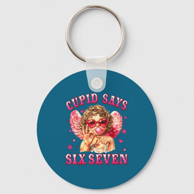 Cud Says Six Seven Funny 6-7 Meme Hand Valentines  Key Ring (Front)