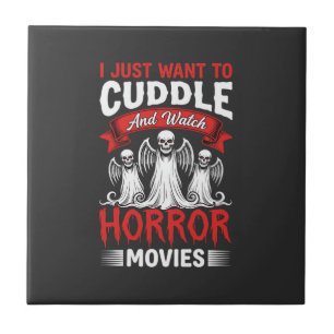 Cuddle and Watch Horror Movies Skeleton Halloween Tile