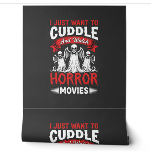 Cuddle and Watch Horror Movies Skeleton Halloween Wallpaper