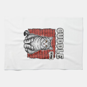 Cuddle King Vintage Cat Shirt Design_1 Tea Towel