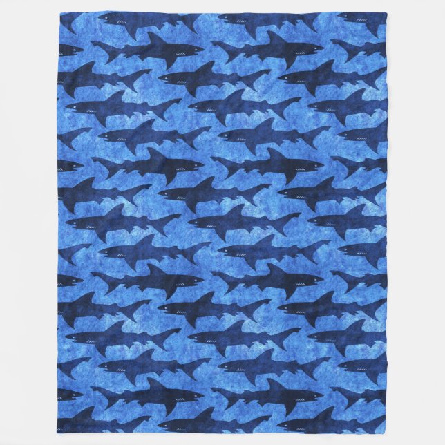 Cuddle Up with Some Sharks Funny Deep Sea Blue Fle Fleece Blanket (Front)