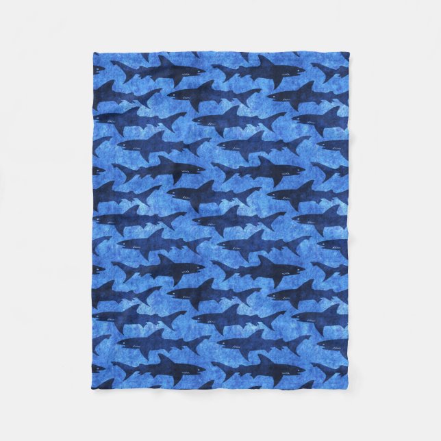 Cuddle Up with Some Sharks Funny Deep Sea Blue Fleece Blanket (Front)