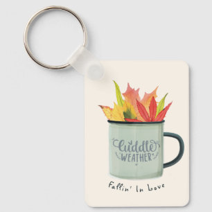 Cuddle Weather Watercolor Fall Leaves Autumn  Key Ring