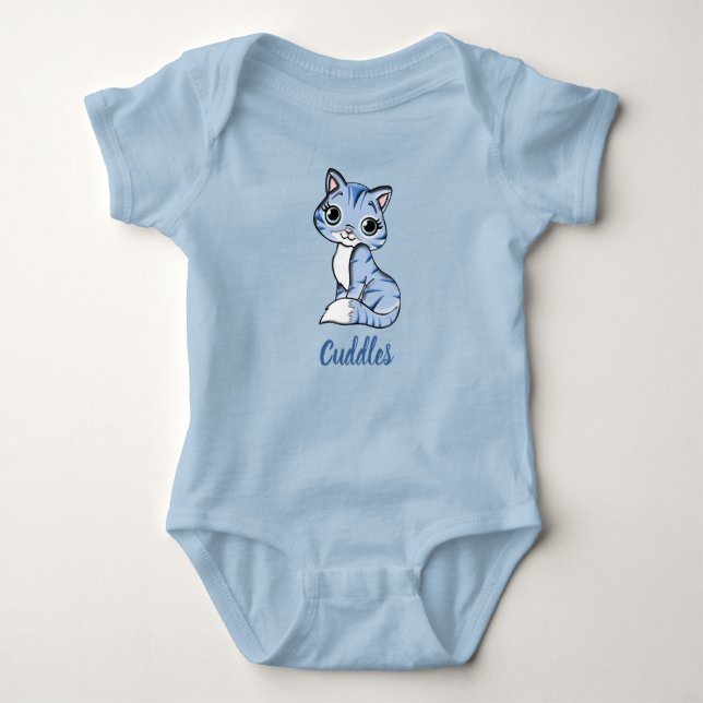 Cuddles blue kitty baby bodysuit (Front)