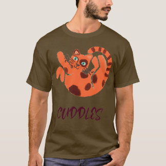 Cuddles Curling Cat Design T-Shirt