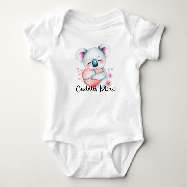 "Cuddles Please" Adorable Koala Bear  Baby Bodysuit (Front)