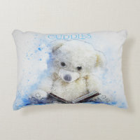 'CUDDLES' white bear throw pillow.