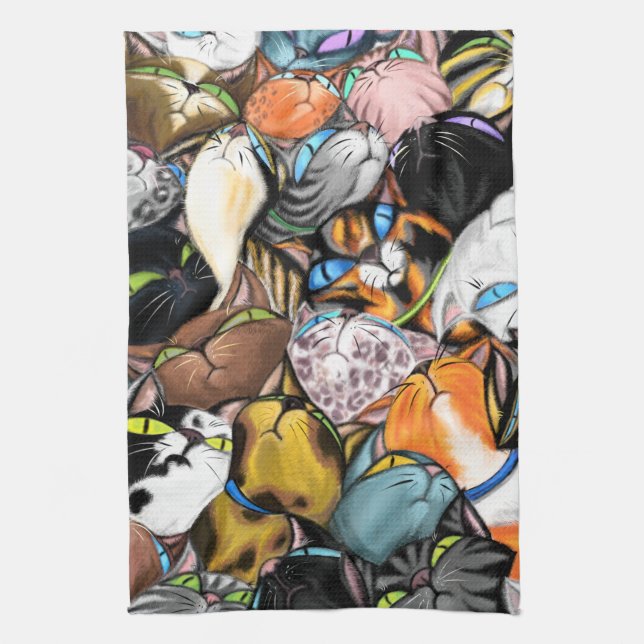 Cuddling Cats Hugs Funny Kitchen Towel (Vertical)