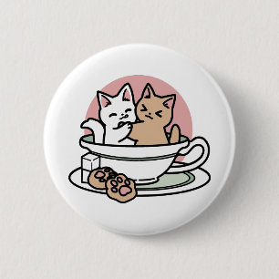 Cuddling Kitties in a Cup - Adorable Tea Time 6 Cm Round Badge
