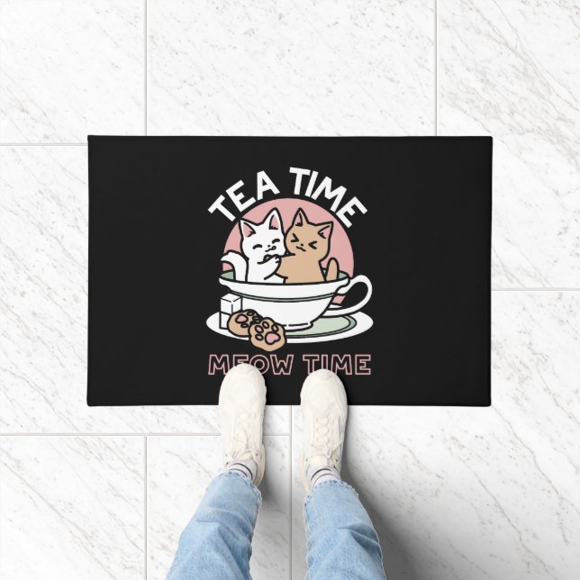 Cuddling Kitties in a Cup - Adorable Tea Time Doormat (Indoor)